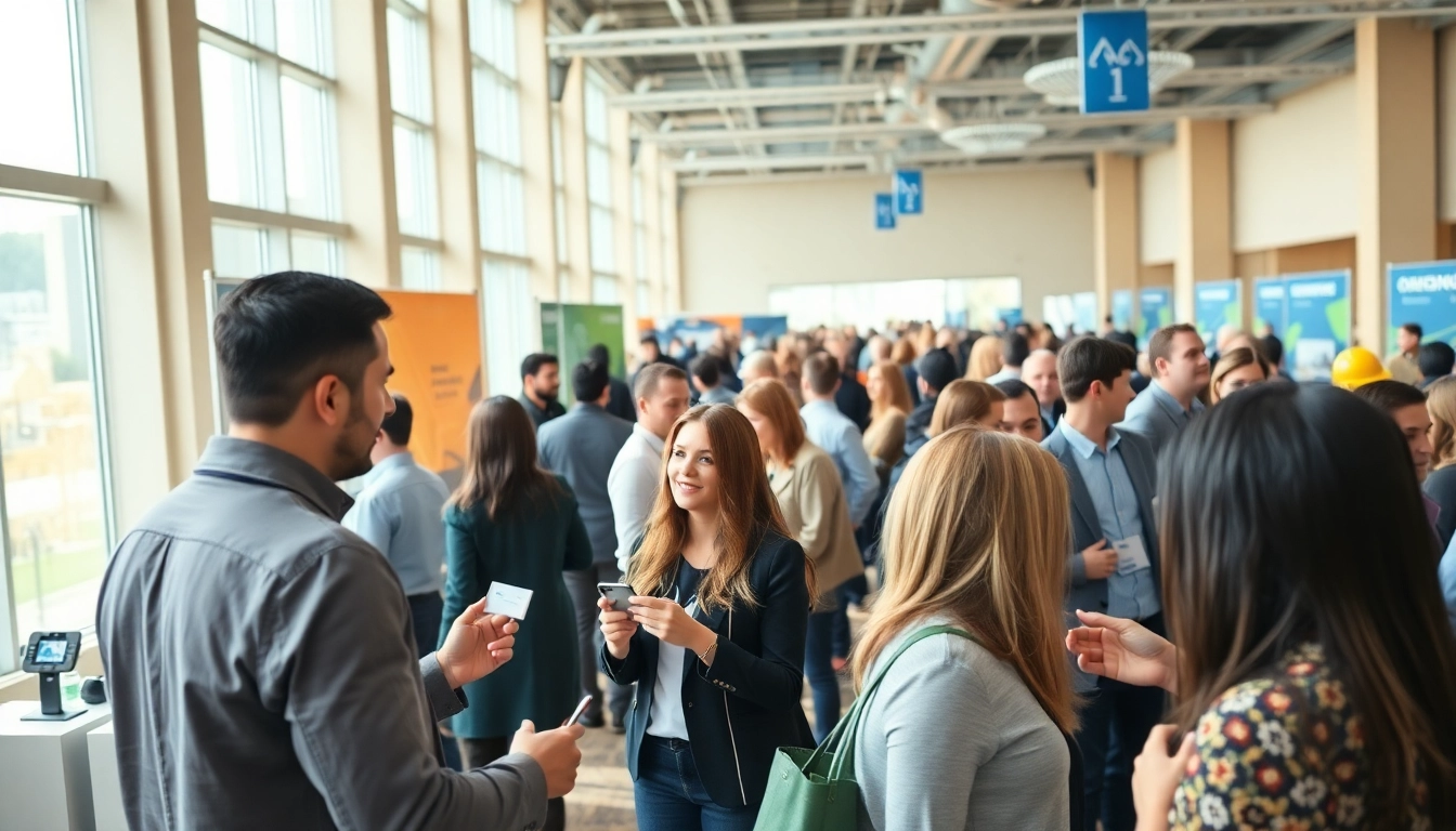 Attendees actively engage in construction networking events showcasing diverse interactions.