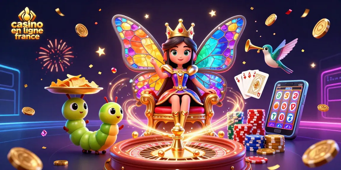 Jouer au casino en ligne France avec une illustration 3D captivante de la reine papillon.