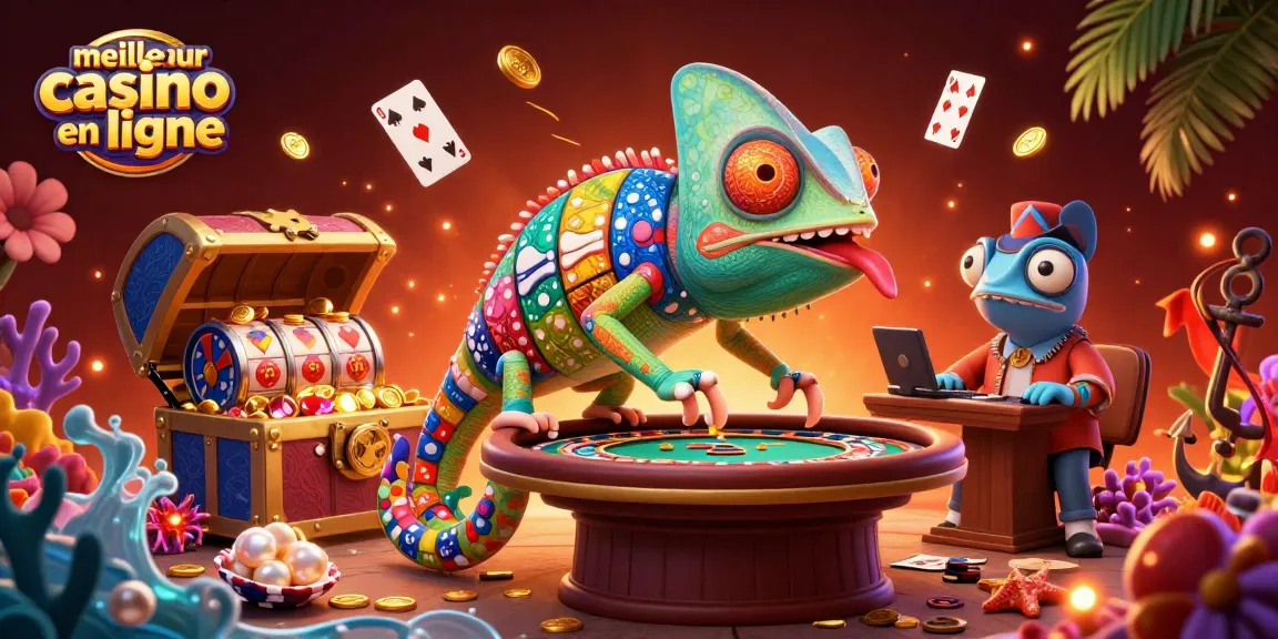 Admirez le meilleur casino en ligne avec un caméléon propriétaire coloré et des trésors marins.