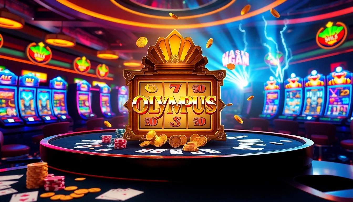 Experience the excitement of the Olympus slot machine amidst a thrilling casino atmosphere.