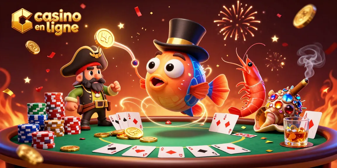 Profitez de l'énergie des jeux de casino en ligne avec une illustration dynamique de personnages marins charmants.