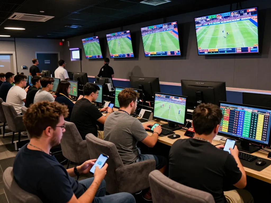 Placing strategic bets on live sports events at sc888's betting lounge, showcasing excitement