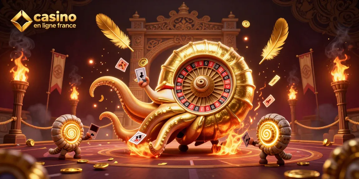 Profitez du plaisir du casino en ligne France avec un nautilus géant intégrant une roulette et des cartes à jouer.