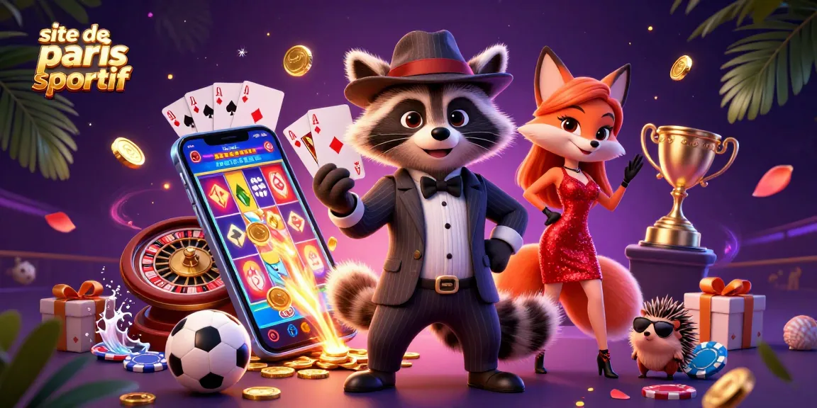Le site de paris sportif animé par un raton laveur en costume avec une main royale et une renarde séduisante.