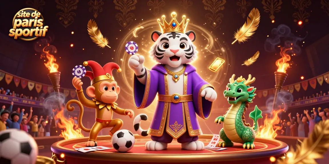Pariez sur site de paris sportif avec un tigre, un singe jongleur et un dragon en arrière-plan.