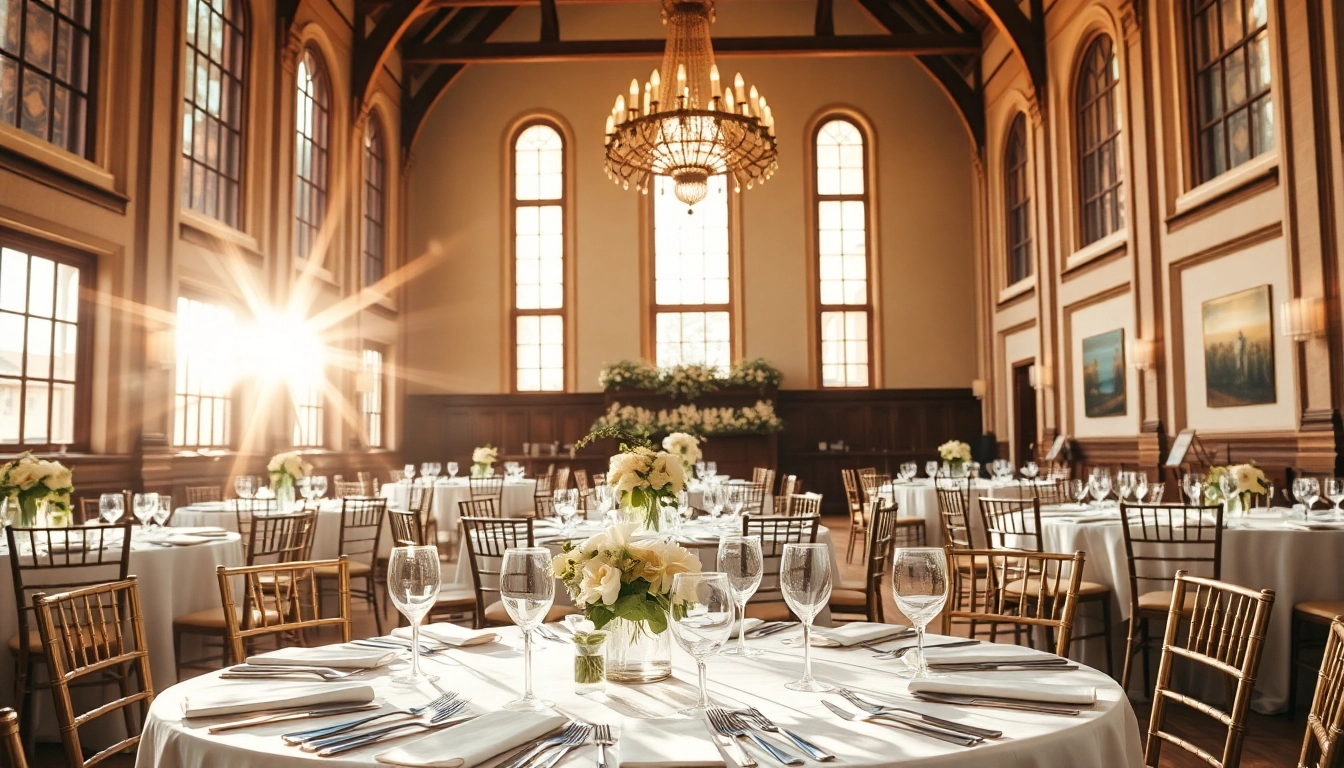 Stunning wedding event space Jacksonville illuminated with floral arrangements and elegant decor.