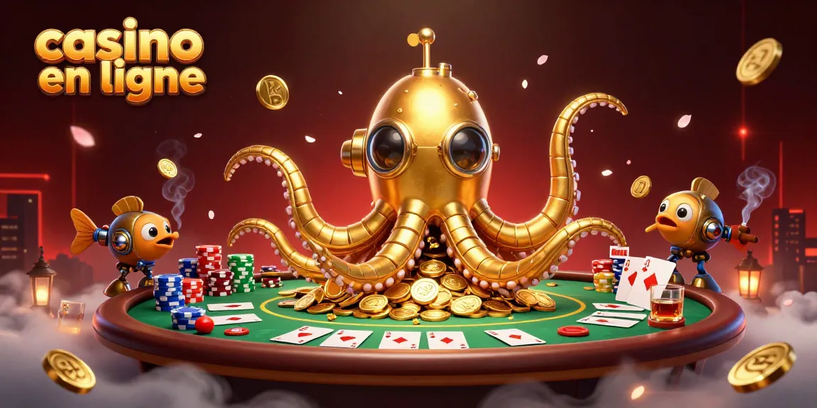 Jouez au casino en ligne avec une illustration 3D captivante de kraken et poker en action