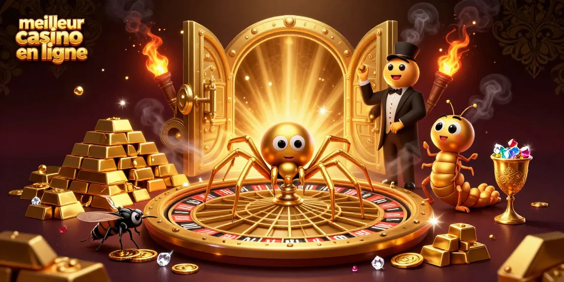Meilleur casino en ligne : araignée en or tissant une toile de roulette avec une mouche placée aux paris.