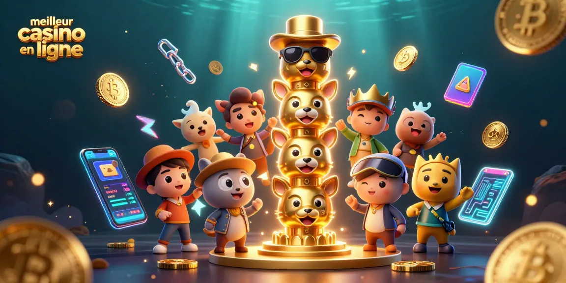 Découvrez le meilleur casino en ligne avec une illustration dynamique de totem et éléments de jeu modernes.