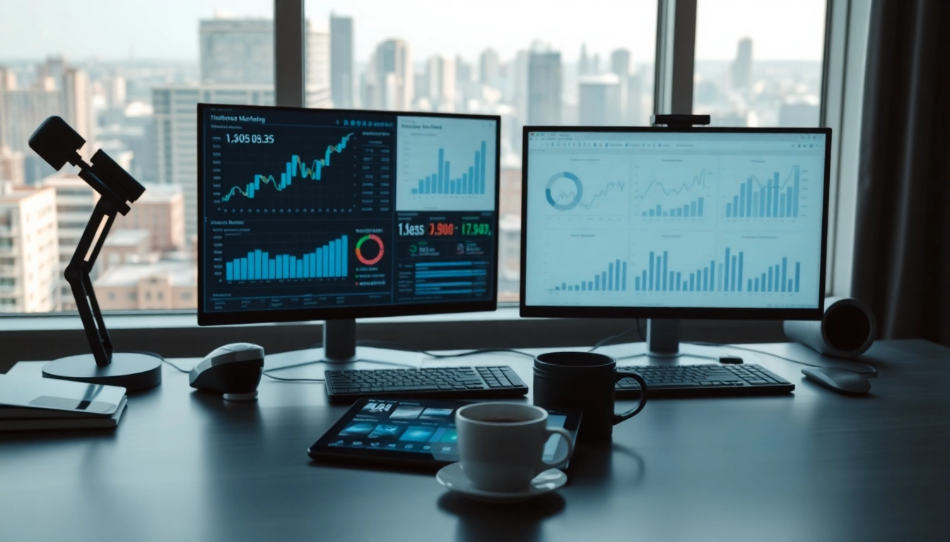 AI for competitor analysis visualizing digital metrics in a modern workspace environment.