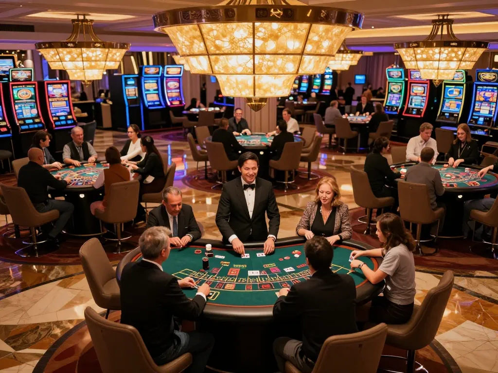 FAFA 828 showcases vibrant gameplay at an upscale casino baccarat table with players engaged in high-stakes action.