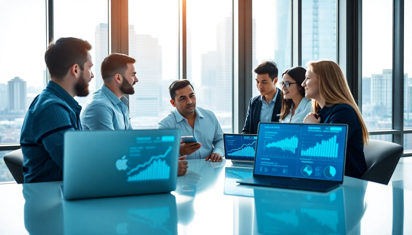 Business technology solutions consultation in a modern office with diverse stakeholders.