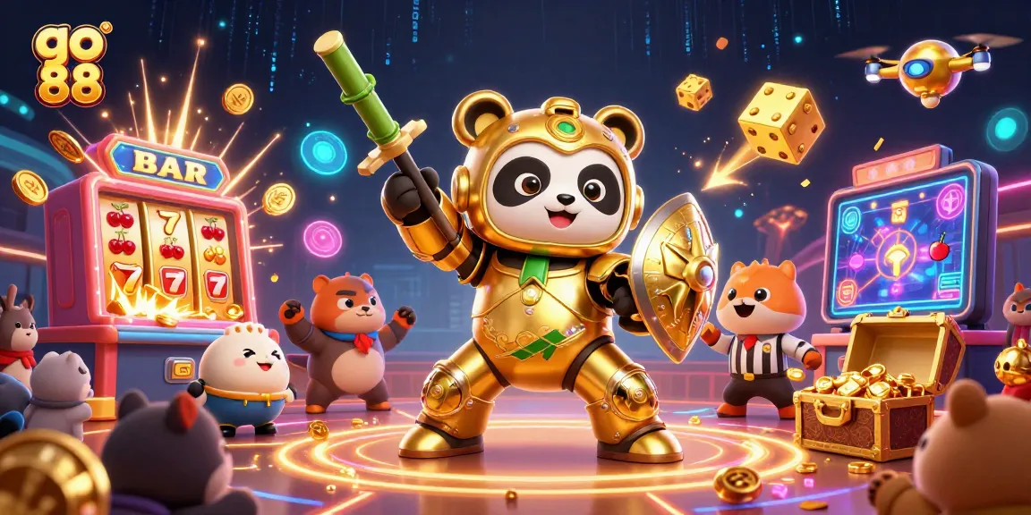 Experience dynamic gaming at go 88 with a golden panda in a thrilling slot machine explosion.