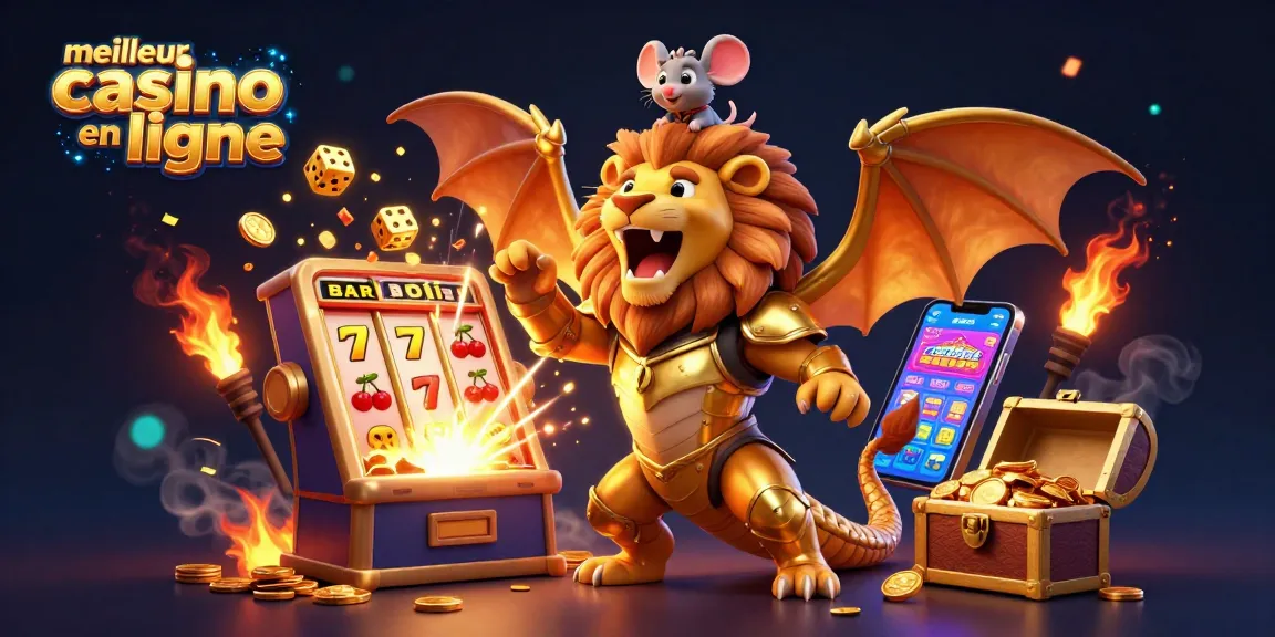 Découvrez le meilleur casino en ligne avec une illustration 3D captivante de jackpots et de jeux.