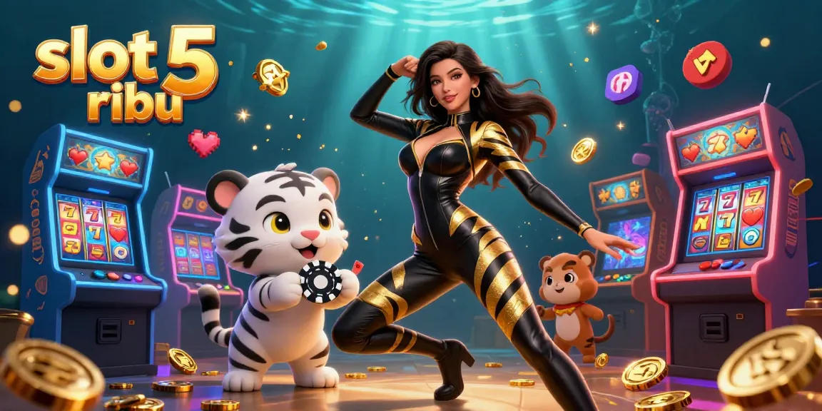 Play thrilling slot games with slot 5 ribu and vibrant characters in a lively casino setting.