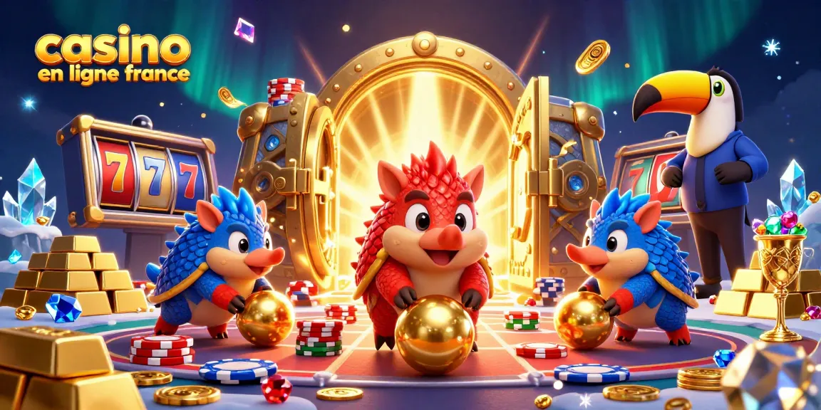 Deux pangolins en compétition roulant des balles d’or dans une scène de casino en ligne France.