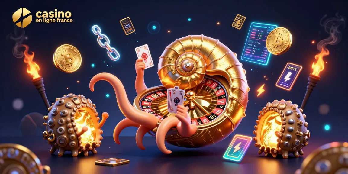 Jouez au casino en ligne France avec ce design captivant d'une scène de jeu dynamique animée par un nautilus géant.