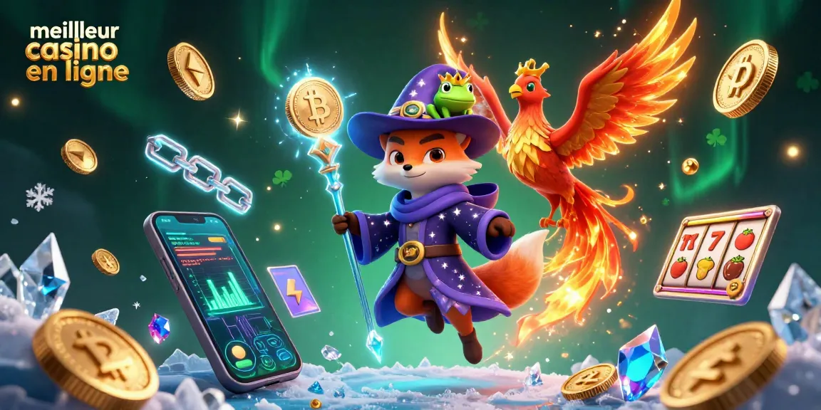 Visualisez le meilleur casino en ligne avec un magicien et un phénix enchanté dans une scène dynamique.