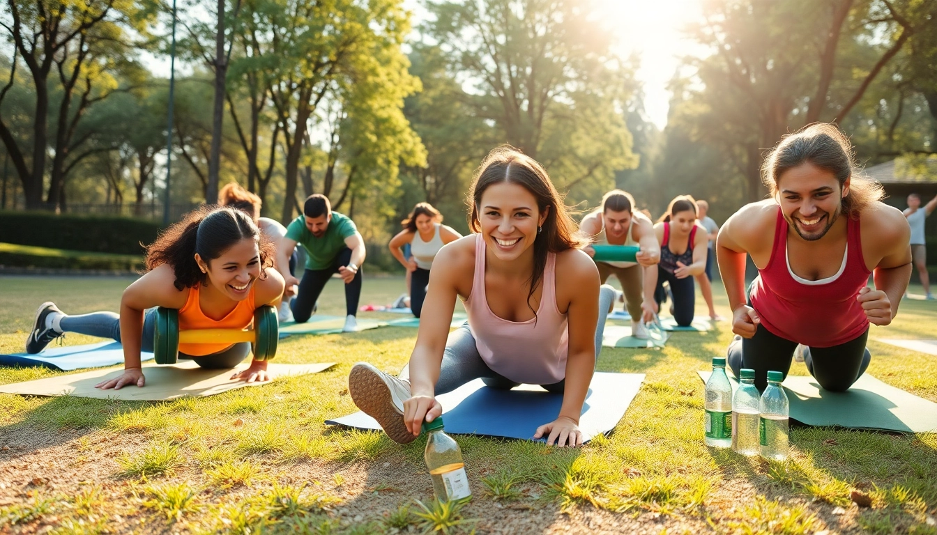 Engaging scene of people practicing cheap fitness methods outdoors, embracing health and community.