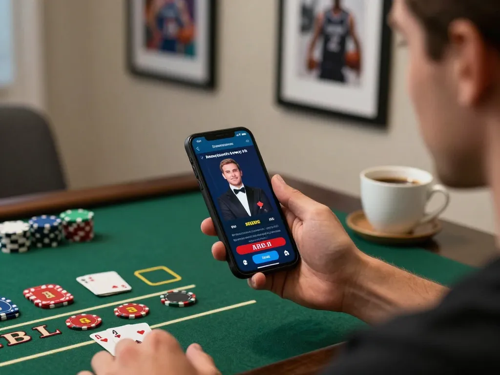 Player enjoying open888 mobile blackjack game in cozy environment with strategic focus.