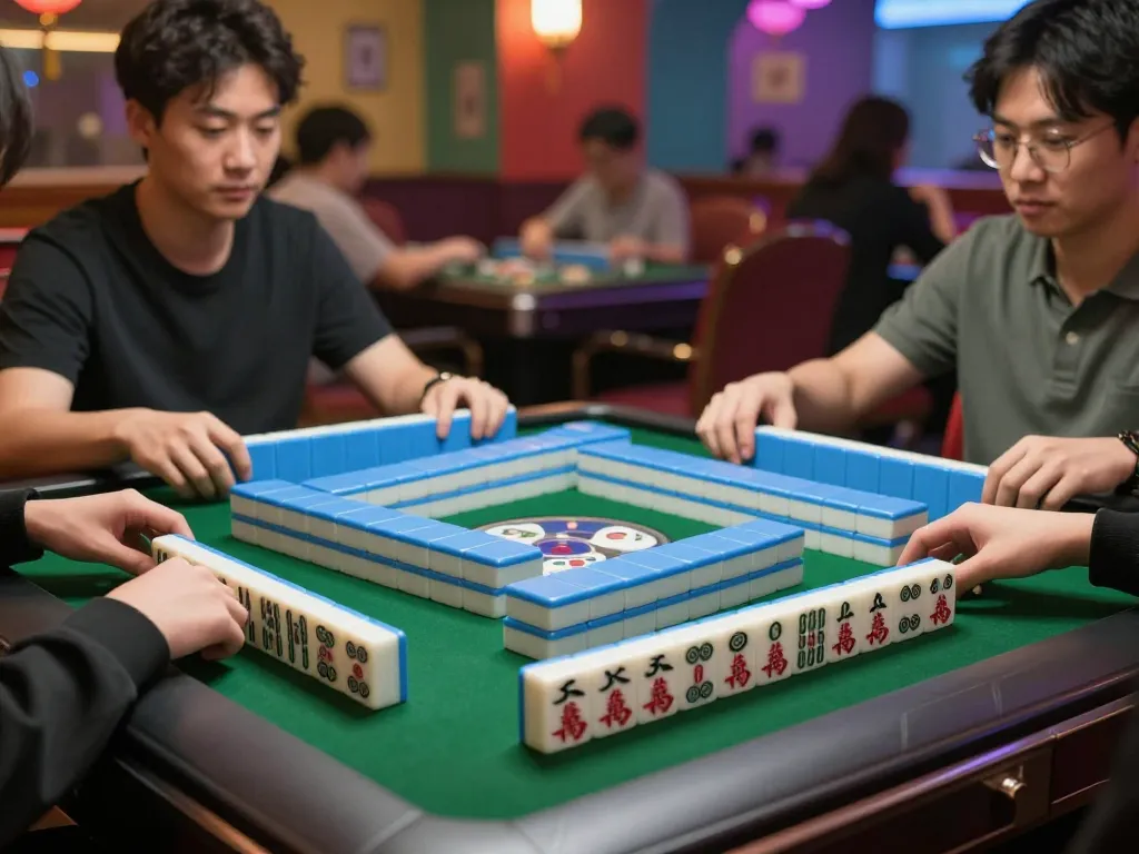 Engaged players strategizing in Mahjong Ways gameplay at a vibrant casino table.