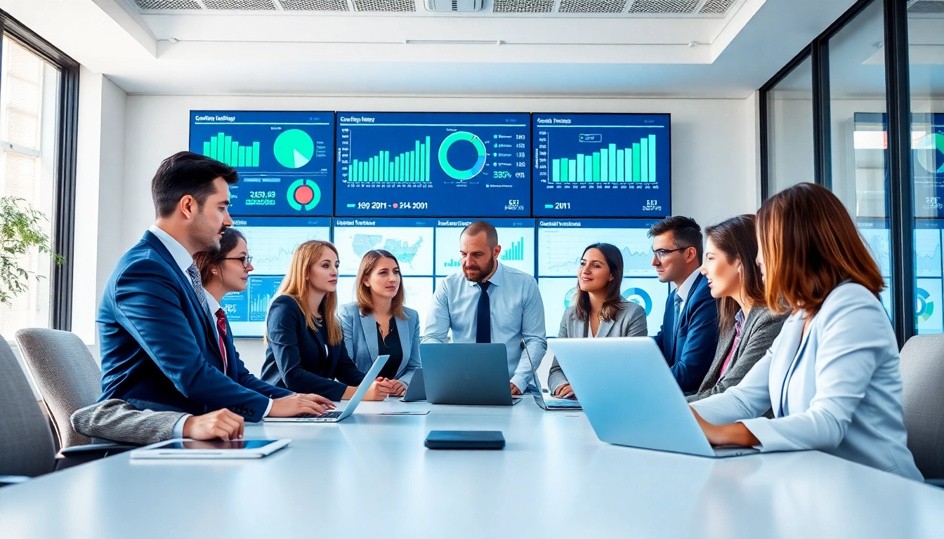 Analyze Competitive intelligence strategies with diverse professionals in a bright office meeting.