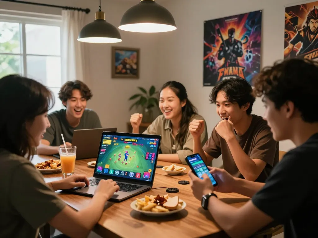 Tải go88: Friends enjoying an exciting online gaming session with Go88's vibrant interface.