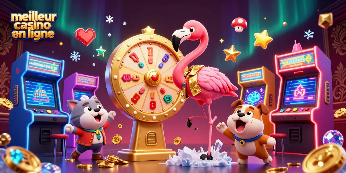 Visuel dynamique représentant un meilleur casino en ligne avec des personnages et des éléments de jeu animés.