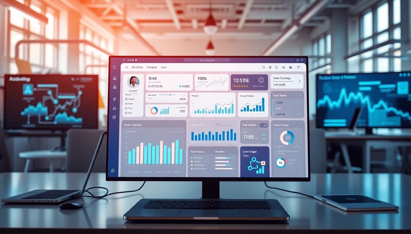 Illustration of an enterprise assistant SaaS dashboard displaying analytics and collaboration features.