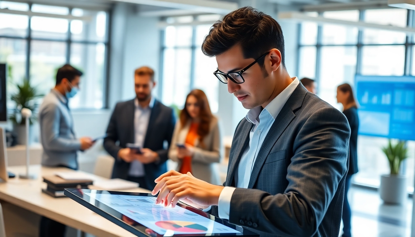 Engage with the benefits of enterprise assistant SaaS through professional interactions in a modern office.