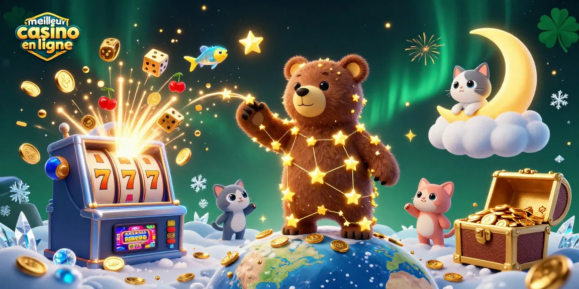 Découvrez le meilleur casino en ligne avec cette illustration animée captivante des éléments de jeu.