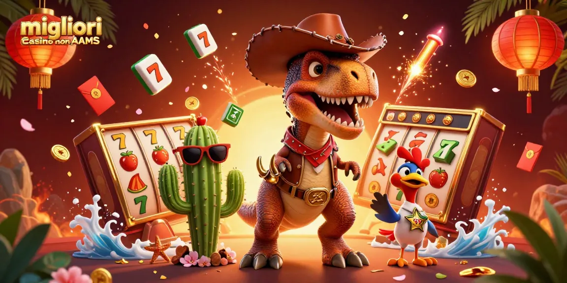Scopri i migliori casino non AAMS mentre esplori un'avventura visiva con un T-Rex e altri personaggi.