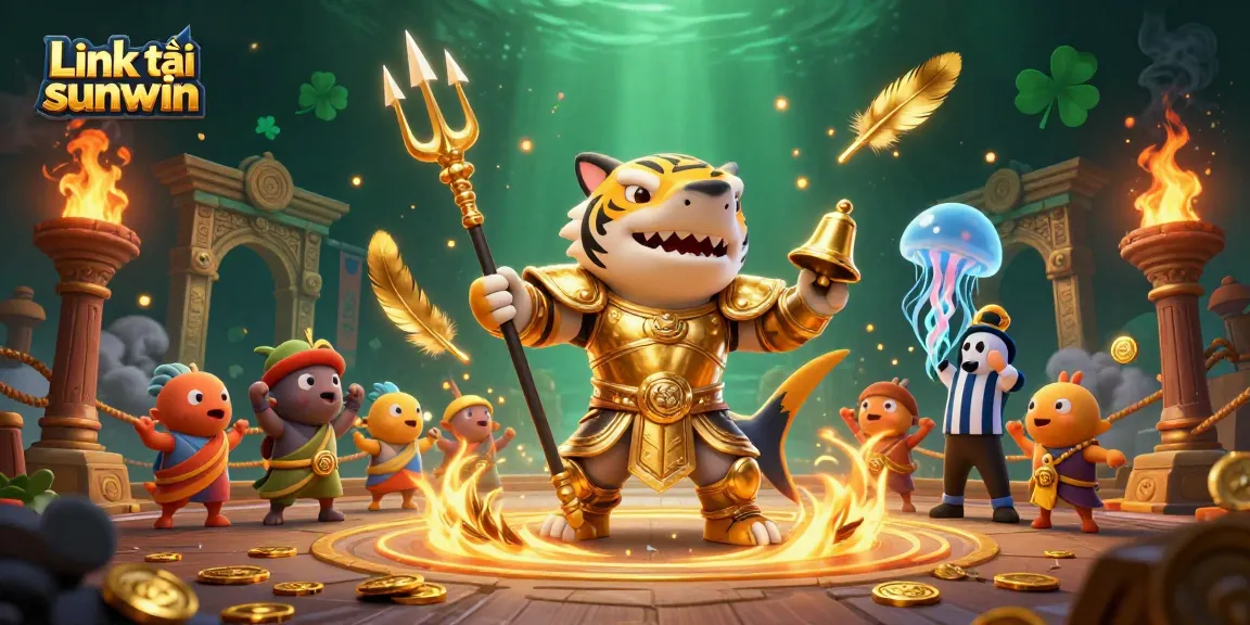 Win big with Link tải sunwin in this action-packed 3D casino illustration showing fierce elements and underwater excitement.