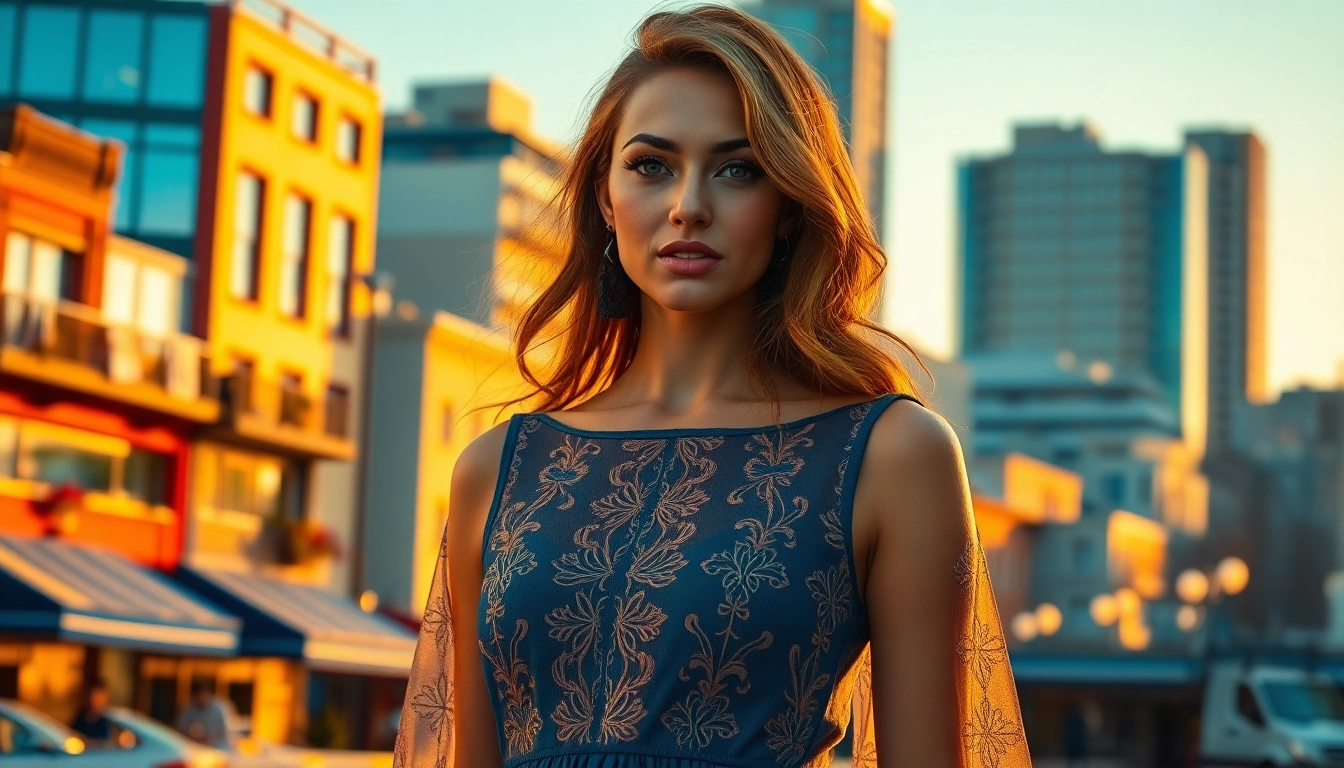 Rivelle showcases elegance and style in an urban fashion setting.