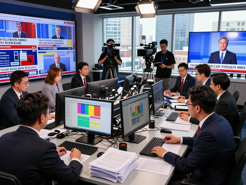 Vibrant news reporting scene displaying journalists covering current news