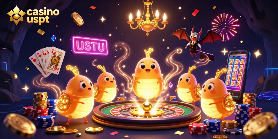 Giocare in un casinò usdt con luci scintillanti, monete dorate e giochi emozionanti.