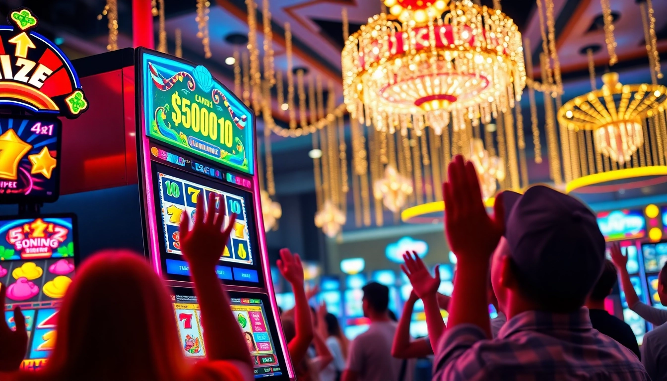 Menyajikan slot depo 1000 dengan pemain yang bersuka cita di kasino.