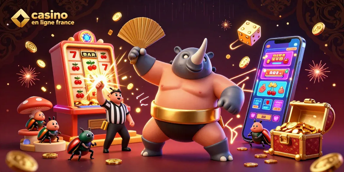 Visuels captivants sur le casino en ligne France avec des personnages en 3D animés et des jeux de casino dynamiques.