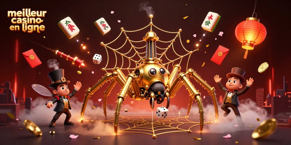 Venez découvrir le meilleur casino en ligne avec un visuel captivant et dynamique rempli d'éléments de jeu.