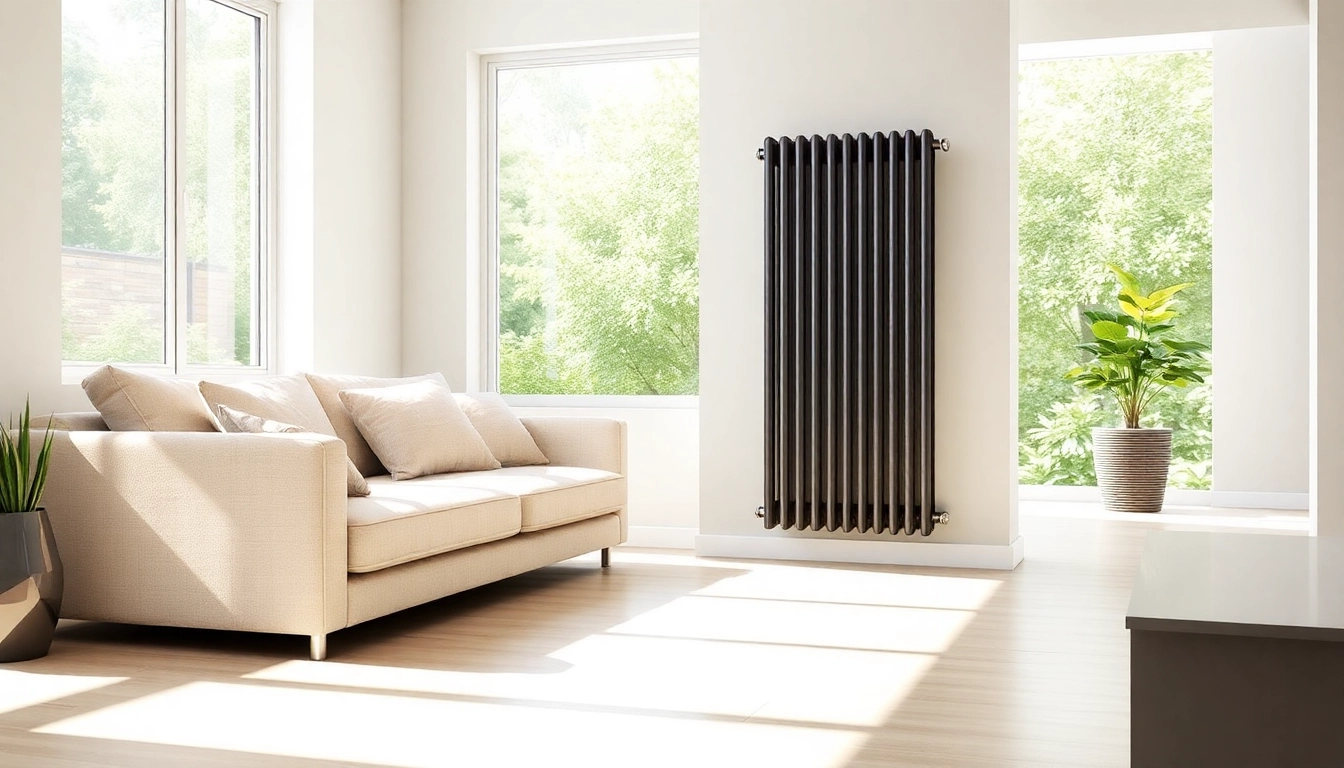 Heizkörper in einem modernen Wohnzimmer, das eine warme und einladende Atmosphäre schafft.