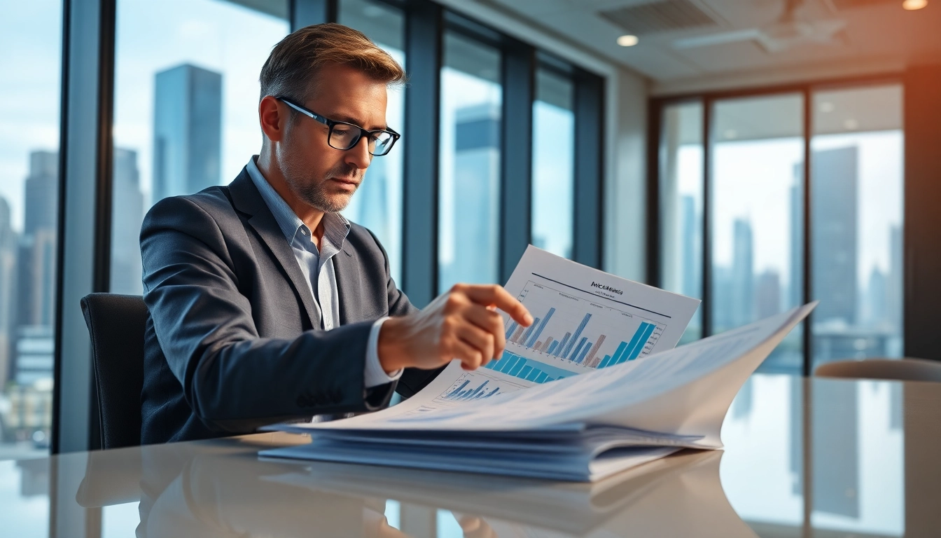 Conducting a Bid-No-Bid Analysis in a modern office setting with charts and graphs.