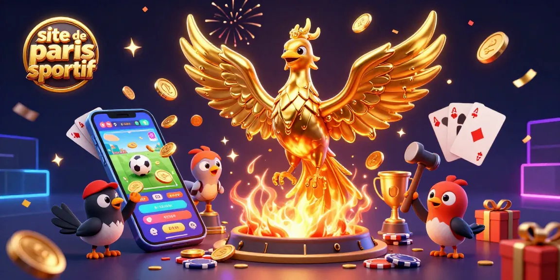Pariez sur un site de paris sportif avec une illustration animée de pièces d'or et de jeux de société.