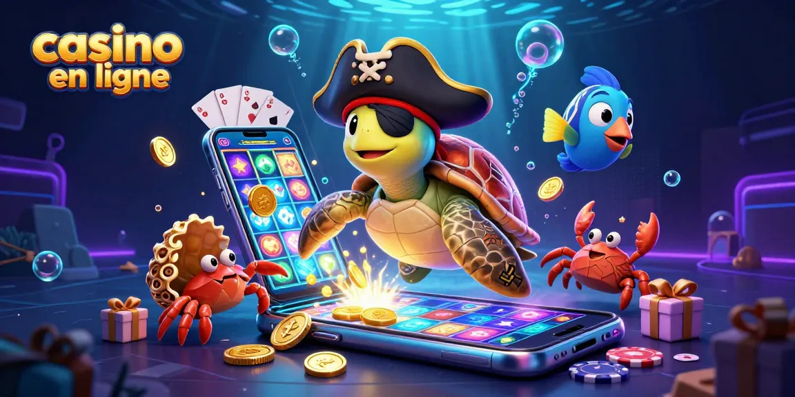 Casino en ligne avec une tortue pirate et des jeux dynamiques au milieu d'un trésor sous-marin