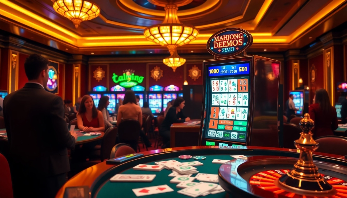 Experience the thrill of the mahjong slot demo with players engaged at a vibrant casino.