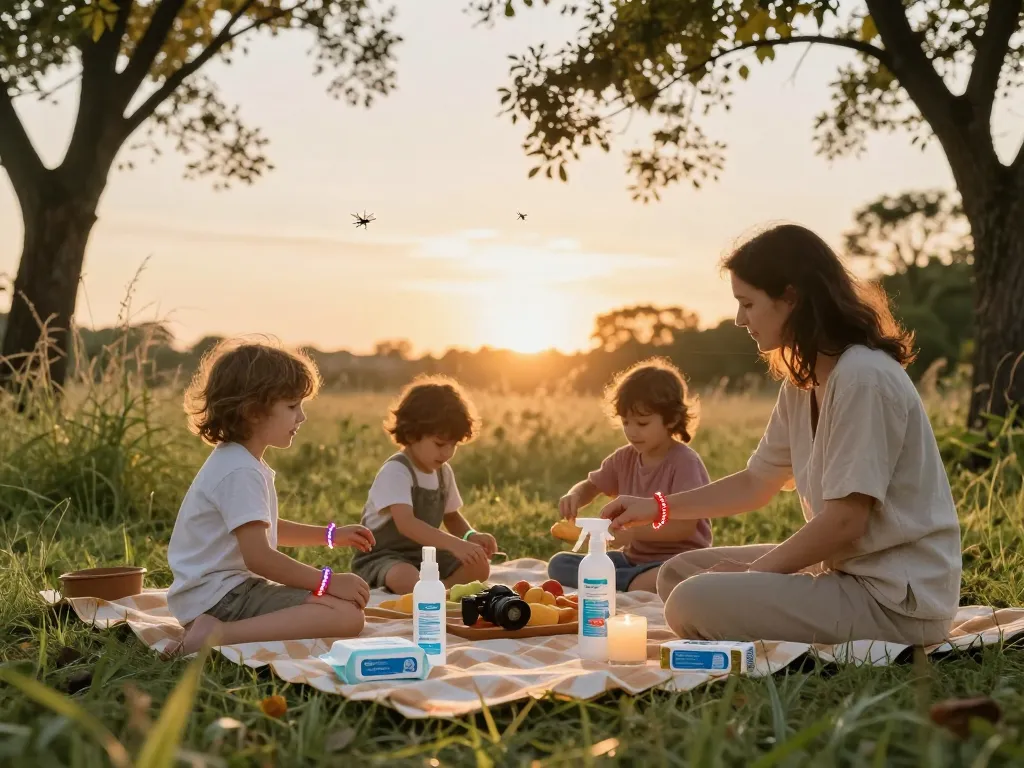 Family enjoying outdoor picnic with mosquito repellent products ensuring safety and enjoyment.