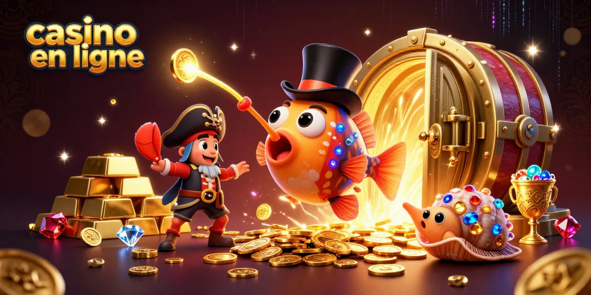 Jouez à casino en ligne avec un poisson-lanterne en haut-de-forme attirant des pièces d'or, entouré de trésors marins.