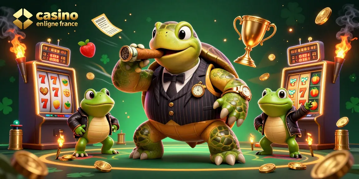 Image animée d'un casino en ligne en France avec une tortue géante et des grenouilles