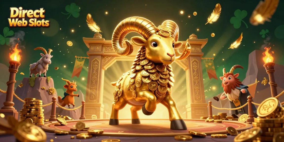 Experience Direct Web Slots with a dynamic illustration featuring a charging golden ram and rich casino elements.