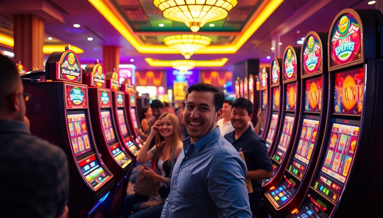 Menikmati keseruan slot deposit pulsa di kasino dengan mesin slot modern dan pemain bersemangat.