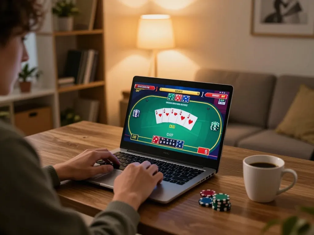 Engaging gameplay at casino online stranieri on a laptop in a cozy home setting with strategic focus.